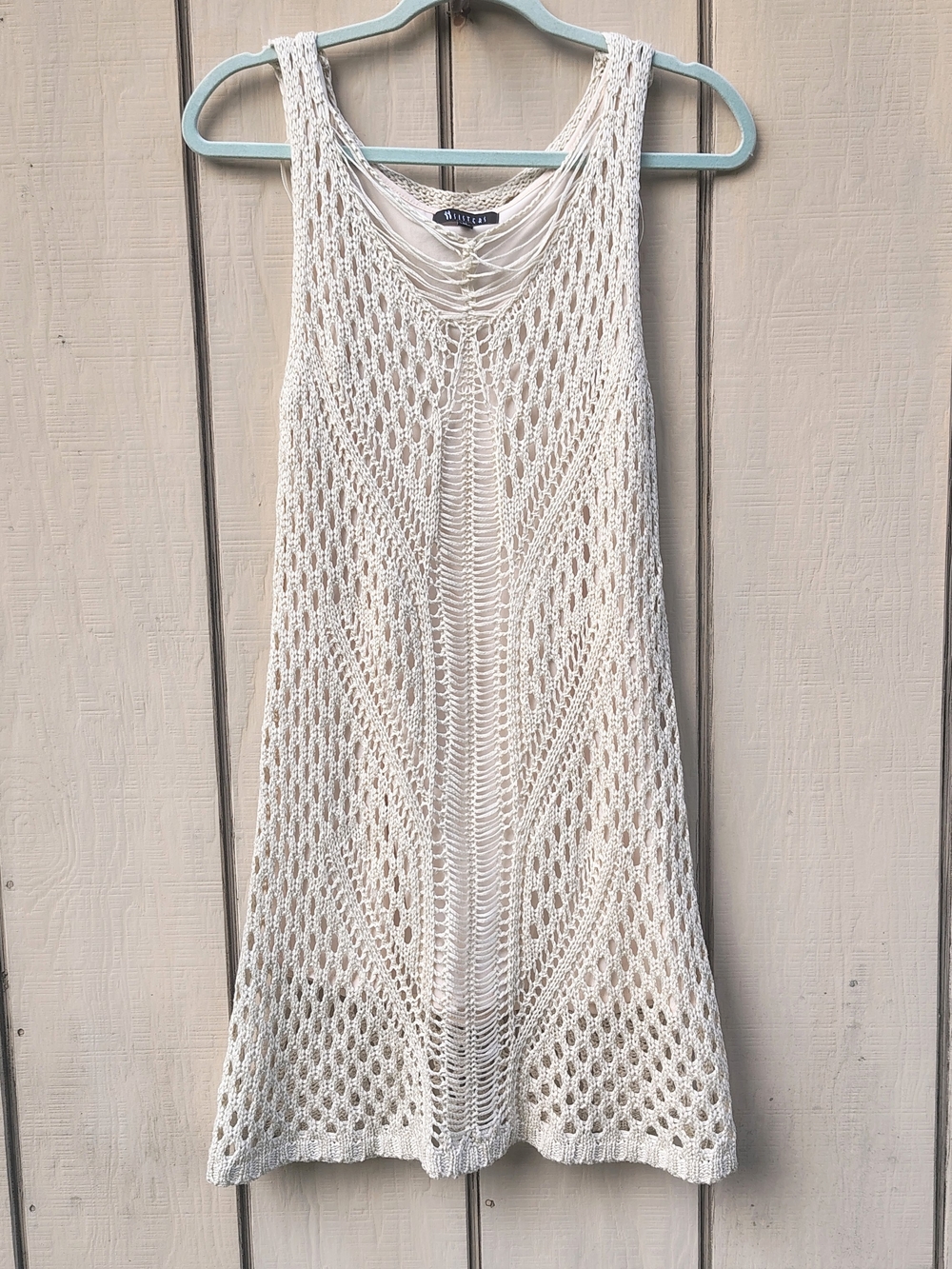 Two Sisters Cream Crochet Knit Dress Sleeveless Lined M Hippie Chic Cowgirl Boho - Picture 1 of 6